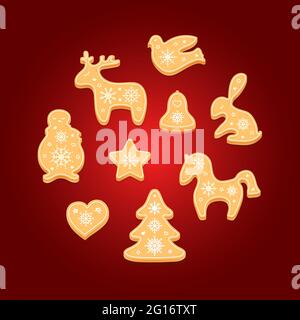 Ensemble de biscuits au pain d'épice. Biscuits décoratifs de Noël. Illustration vectorielle. Illustration de Vecteur