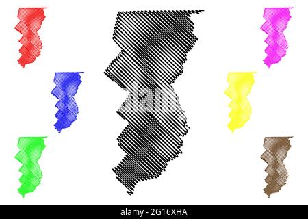 Comté d'Essex, État du Vermont (comté des États-Unis, États-Unis d'Amérique, États-Unis, États-Unis, États-Unis) carte illustration vectorielle, esquisse griffée carte d'Essex Illustration de Vecteur