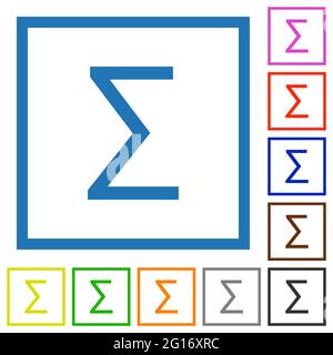 Symbole de somme des icônes de couleur plate dans des cadres carrés sur fond blanc Illustration de Vecteur