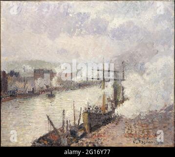 Camille Pissarro - Bateaux à vapeur dans le port de Rouen Banque D'Images