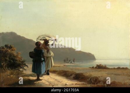 Camille Pissarro - deux femmes bavardant au bord de la mer St Thomas Banque D'Images