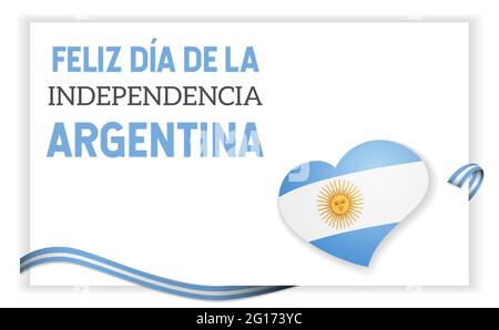 Argentine modèle de carte de voeux de jour d'indépendance et texte en espagnol Feliz Dia de la Independencia. Traduction: Argentine heureux jour de l'indépendance Illustration de Vecteur