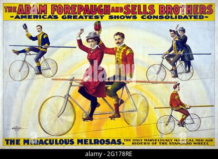 L'Adam Forepaugh et vend des Frères. Les plus grands spectacles de l'Amérique se sont consolidés. Les Melroses miraculeuses. Affiche ancienne restaurée publiée en 1900 aux États-Unis. Banque D'Images