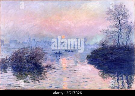 Claude Monet - coucher de soleil sur la Seine à Lavacourt effet hiver Banque D'Images