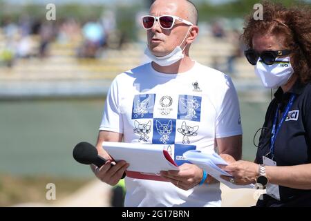Le conférencier de la coupe d'Europe BMX UEC ronde 2 à l'arène olympique BMX le 2 mai 2021 à Vérone, en Italie Banque D'Images