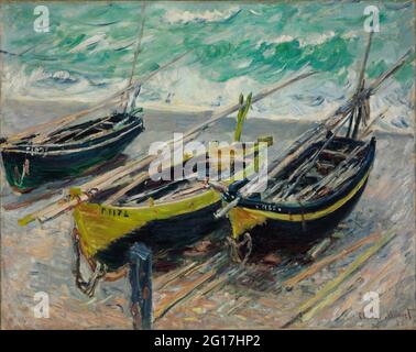 Claude Monet - trois bateaux de pêche Banque D'Images