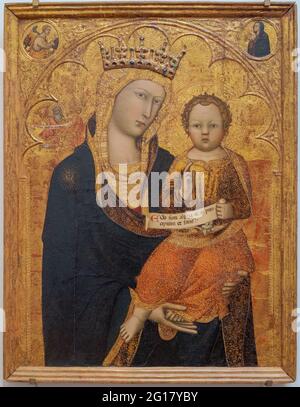 Andrea Vanni, Madonna et enfant avec saint Luke Evangelist, 1390, tempera et or sur panneau de bois, Galeries Uffizi, Florence, Italie. Banque D'Images