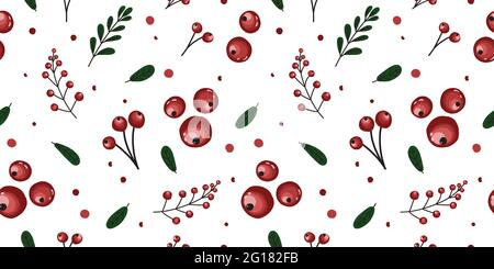 Motif de baies tendance avec baies de lingonis. Canneberges mûres rouges sur fond blanc. Tissu été brillant et motif textile. Groseilles rouges. Illustration de Vecteur