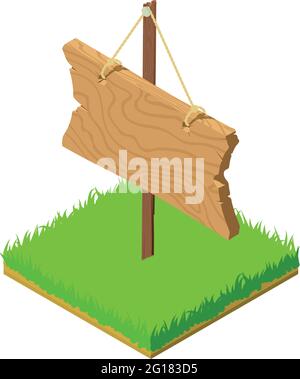 Icône de panneau de signalisation en bois. Illustration isométrique de l'icône de vecteur de panneau routier en bois pour la toile Illustration de Vecteur