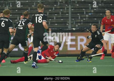 AMSTELVEEN, PAYS-BAS - JUIN 5 : Gaspard Baumgarten de France pendant le match des championnats d'Europe de hockey entre Frankrijk et le pays de Galles au Wagener Stadion le 5 juin 2021 à Amstelveen, pays-Bas (photo de Jeroen Meuwsen/Orange Pictures) Banque D'Images