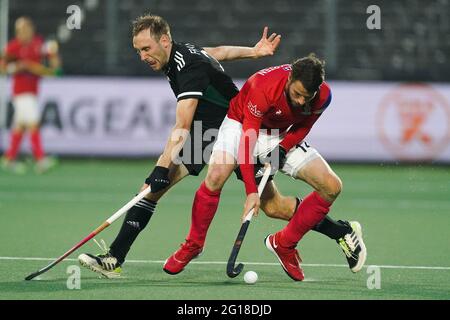 AMSTELVEEN, PAYS-BAS - JUIN 5 : Gaspard Baumgarten de France pendant le match des championnats d'Europe de hockey entre Frankrijk et le pays de Galles au Wagener Stadion le 5 juin 2021 à Amstelveen, pays-Bas (photo de Jeroen Meuwsen/Orange Pictures) Banque D'Images