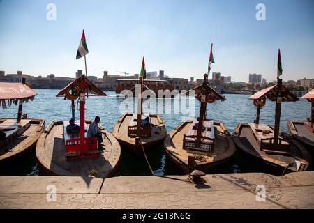 Abras sur la crique sous le soleil du matin, Dubaï, Émirats Arabes Unis, 13.12.2018 Banque D'Images