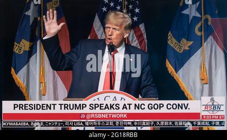 05 juin 2021, Greenville, Caroline du Nord, États-Unis - l'ancien président DONALD TRUMP s'adresse à la convention républicaine de l'État de Caroline du Nord.(image de crédit : © RSBN/ZUMA Wire) Banque D'Images