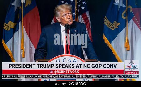 05 juin 2021, Greenville, Caroline du Nord, États-Unis - l'ancien président DONALD TRUMP s'adresse à la convention républicaine de l'État de Caroline du Nord.(image de crédit : © RSBN/ZUMA Wire) Banque D'Images