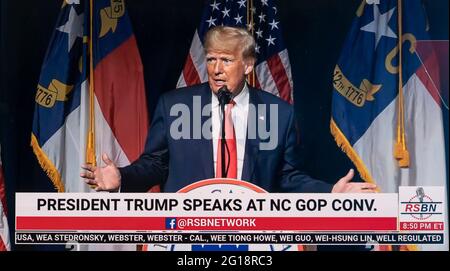 05 juin 2021, Greenville, Caroline du Nord, États-Unis - l'ancien président DONALD TRUMP s'adresse à la convention républicaine de l'État de Caroline du Nord.(image de crédit : © RSBN/ZUMA Wire) Banque D'Images