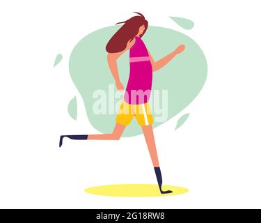 femme handicapée athlète en train de courir à l'aide d'une illustration prothétique de la jambe vecteur dans le style plat Illustration de Vecteur