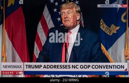 05 juin 2021, Greenville, Caroline du Nord, États-Unis - l'ancien président DONALD TRUMP s'adresse à la convention républicaine de l'État de Caroline du Nord.(Credit image: © Newsmax/ZUMA Wire) Banque D'Images