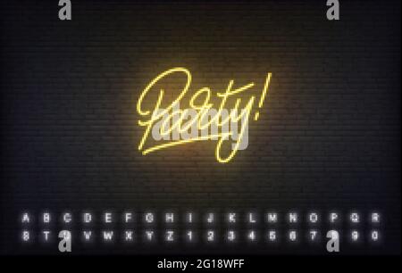 Modèle de fête au néon. Panneau de fête au néon brillant Illustration de Vecteur