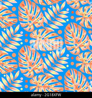 La jungle tropicale laisse un motif sans couture.dessin vectoriel. Abstrait art nature fond vecteur. Papier peint de jungle exotique. Arrière-plan d'été. Illustration de Vecteur