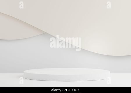 formes géométriques de rendu 3d. Podium blanc en marbre blanc. Socle minimaliste ou scène de vitrine pour présenter le produit et le modèle. Abstr Banque D'Images