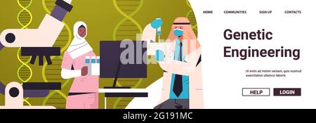 Scientifiques travaillant avec l'ADN dans des tubes à essai chercheurs faisant des expériences dans le test d'ADN en laboratoire génie génétique Illustration de Vecteur