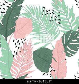 Motif vectoriel décoratif sans couture dessiné à la main avec feuilles tropicales. Imprimé tendance avec feuilles exotiques. Illustration de Vecteur