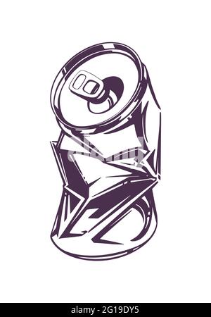 Boîte de soda frognée, dessinée dans un style pop art vintage. Image tendance pour l'impression ou le tatouage. Illustration vectorielle Illustration de Vecteur