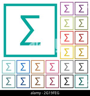 Symboles de somme icônes de couleur plate avec cadres quadrants sur fond blanc Illustration de Vecteur