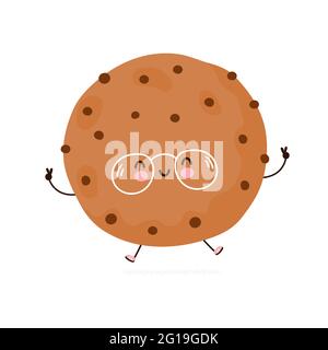 Adorable personnage de biscuit amusant. Icône d'illustration de personnage de dessin animé à la main de vecteur kawaii. Isolé sur fond blanc. Concept de caractère cookie Illustration de Vecteur