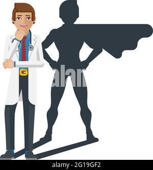 Jeune médecin Super Héros Cartoon Mascot Illustration de Vecteur