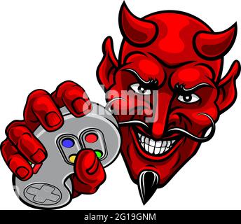 Diable Gamer manette de jeu vidéo Cartoon de mascotte Illustration de Vecteur