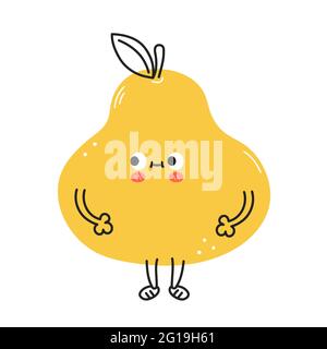 Mignon drôle de fruit de poire. Dessin animé à la main vectoriel kawaii Doodle icône d'illustration de personnage. Poire fruit bébé mascotte personnage de dessin animé concept. Isolé sur fond blanc Illustration de Vecteur