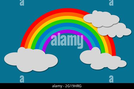 Couleur arc-en-ciel avec nuages isolés, rendu 3D Banque D'Images
