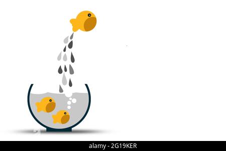 Poissons se déplaçant d'un aquarium, rendu 3D Banque D'Images