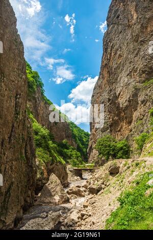 Pont sur une rivière de montagne dans une gorge Banque D'Images