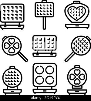 Jeu d'icônes en gaufre vectorielles. Collection Outline Kitchen gaufre-Iron logo pour motif toile isolé sur fond blanc Illustration de Vecteur