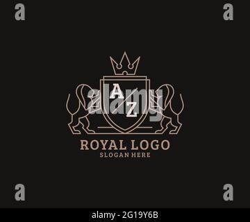 Modèle de logo AZ Letter Lion Royal Luxury dans un dessin vectoriel pour les restaurants, les royalties, les boutiques, les cafés, les hôtels, Héraldique, bijoux, mode et autre vecteur il Illustration de Vecteur