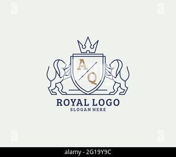 Modèle de logo AQ Letter Lion Royal Luxury dans les illustrations vectorielles pour les restaurants, les Royalty, les boutiques, les cafés, les hôtels, Héraldique, bijoux, mode et autre vecteur il Illustration de Vecteur