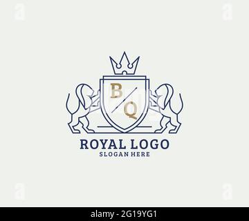 BQ Letter Lion Royal Luxury logo template in vector art for Restaurant, Royalty, Boutique, Cafe, Hotel, Héraldique, bijoux, mode et autre vecteur il Illustration de Vecteur