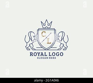 Modèle de logo CL Letter Lion Royal Luxury dans les illustrations vectorielles pour les restaurants, les royalties, les boutiques, les cafés, les hôtels, Héraldique, bijoux, mode et autre vecteur il Illustration de Vecteur