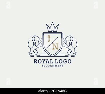 DANS le modèle de logo de luxe lettre Lion Royal dans les illustrations vectorielles pour les restaurants, les royalties, les boutiques, les cafés, les hôtels, Héraldique, bijoux, mode et autre vecteur il Illustration de Vecteur