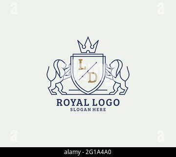 Modèle de logo LD Letter Lion Royal Luxury dans une illustration vectorielle pour restaurant, Royalty, Boutique, café, Hôtel, Héraldique, bijoux, mode et autre vecteur il Illustration de Vecteur