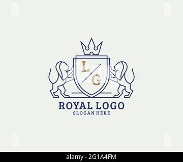 Modèle LG Letter Lion Royal Luxury logo en illustrations vectorielles pour les restaurants, les royalties, les boutiques, les cafés, les hôtels, Héraldique, bijoux, mode et autre vecteur il Illustration de Vecteur