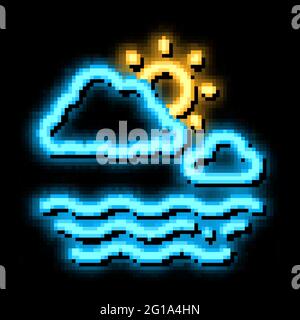 Illustration de l'icône de la lueur néon temps nuageux sur mer Illustration de Vecteur