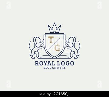 Modèle de logo TG Letter Lion Royal Luxury dans un dessin vectoriel pour restaurant, Royalty, Boutique, café, Hôtel, Héraldique, bijoux, mode et autre vecteur il Illustration de Vecteur