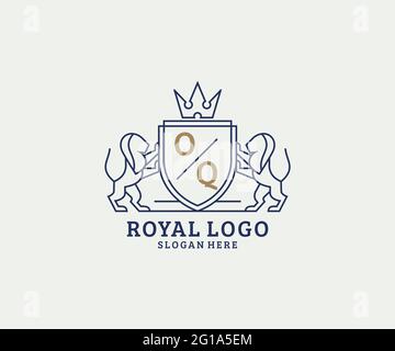 Modèle de logo de luxe Lion Royal lettre OQ en illustrations vectorielles pour les restaurants, les royalties, les boutiques, les cafés, les hôtels, Héraldique, bijoux, mode et autre vecteur il Illustration de Vecteur