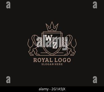 Modèle de logo WZ Letter Lion Royal Luxury dans les illustrations vectorielles pour les restaurants, les Royalty, les boutiques, les cafés, les hôtels, Héraldique, bijoux, mode et autre vecteur il Illustration de Vecteur