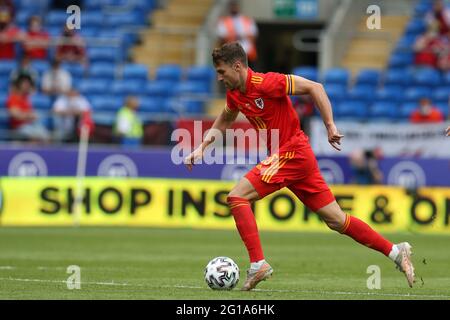 Aaron Ramsey du pays de Galles en action. Football international friendly Match , pays de Galles v Albanie au stade de Cardiff à Cardiff, pays de Galles du Sud, le samedi 5 juin 2021. Usage éditorial seulement. photo par Andrew Orchard/Andrew Orchard sports photographie/Alay Live News Banque D'Images