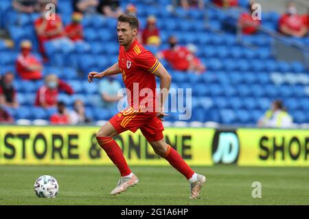 Aaron Ramsey du pays de Galles en action. Football international friendly Match , pays de Galles v Albanie au stade de Cardiff à Cardiff, pays de Galles du Sud, le samedi 5 juin 2021. Usage éditorial seulement. photo par Andrew Orchard/Andrew Orchard sports photographie/Alay Live News Banque D'Images