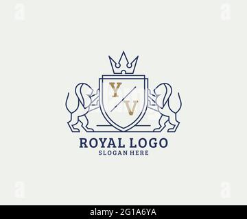 Modèle YV Letter Lion Royal Luxury logo en illustrations vectorielles pour les restaurants, les Royalty, les boutiques, les cafés, les hôtels, Héraldique, bijoux, mode et autre vecteur il Illustration de Vecteur